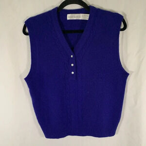 Robert Scott Sweater Vest Women's 36 Blue Lambs Wool Blend Vneck Sleeveless